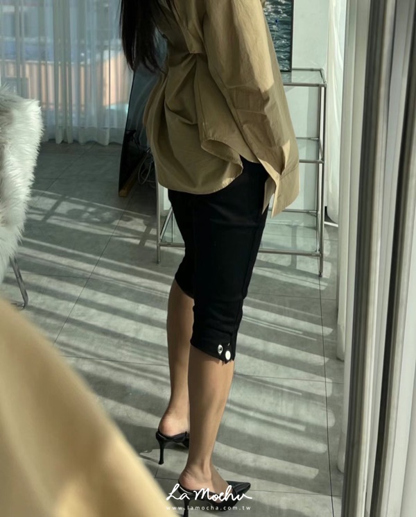 側開衩壓扣卡布里褲